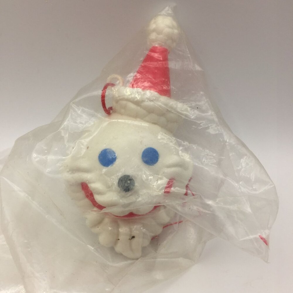Vintage Jack In The Box Clown Head Logo Santa Christmas Ornament White Red Blue